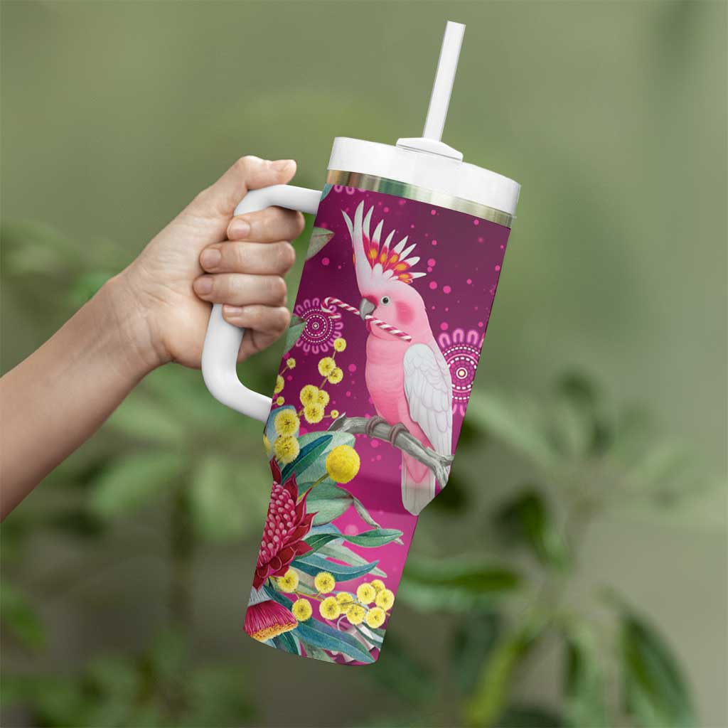 Australia Pink Cockatoo Christmas Tumbler With Handle Aussie Native Flowers Merry Xmas - Pink - Aussie Hoodie
