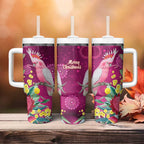 Australia Pink Cockatoo Christmas Tumbler With Handle Aussie Native Flowers Merry Xmas - Pink - Aussie Hoodie