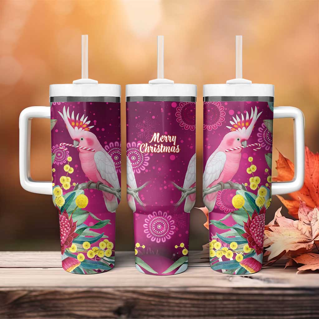Australia Pink Cockatoo Christmas Tumbler With Handle Aussie Native Flowers Merry Xmas - Pink - Aussie Hoodie