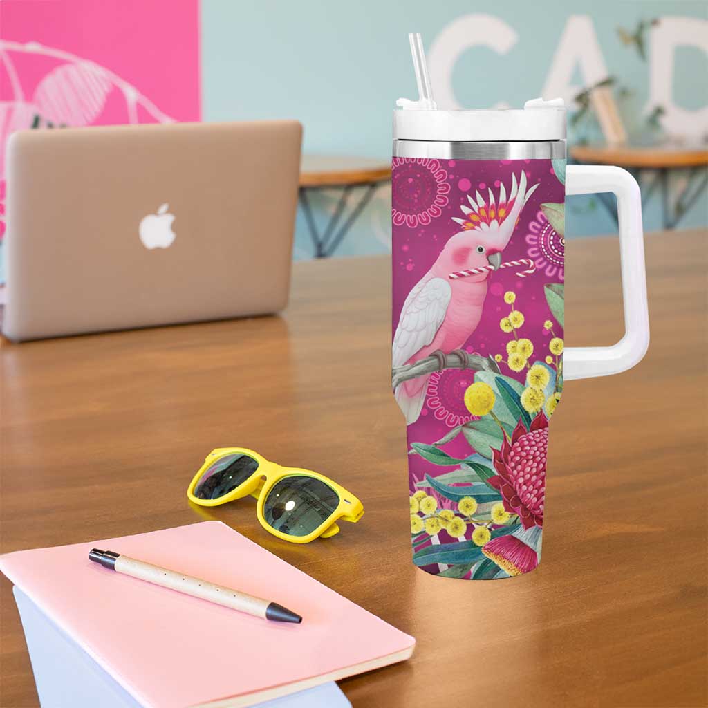 Australia Pink Cockatoo Christmas Tumbler With Handle Aussie Native Flowers Merry Xmas - Pink - Aussie Hoodie