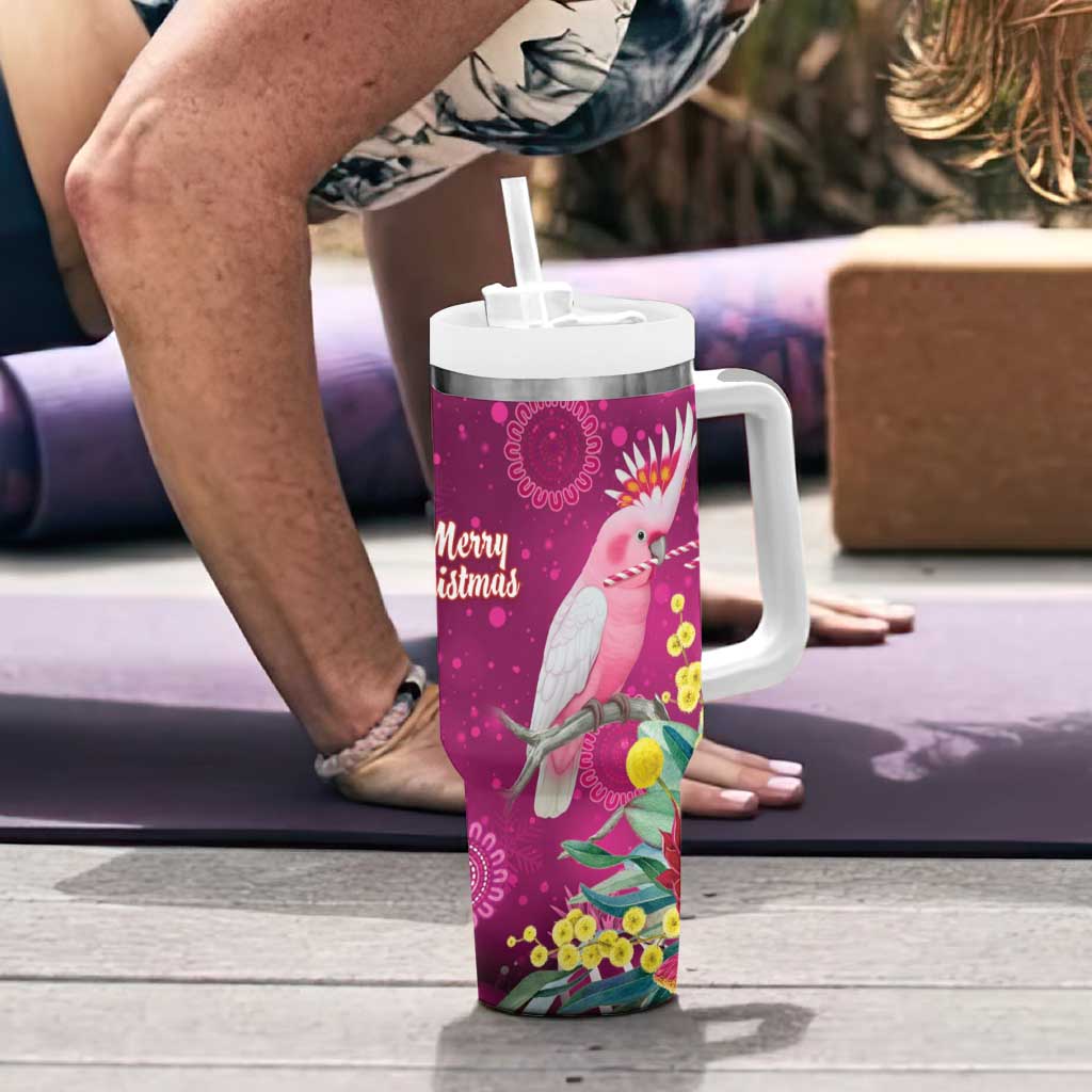 Australia Pink Cockatoo Christmas Tumbler With Handle Aussie Native Flowers Merry Xmas - Pink - Aussie Hoodie
