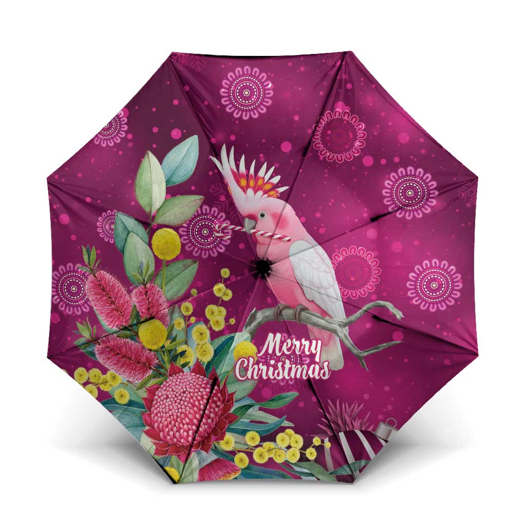 Australia Pink Cockatoo Christmas Umbrella Aussie Native Flowers Merry Xmas - Pink - Aussie Hoodie