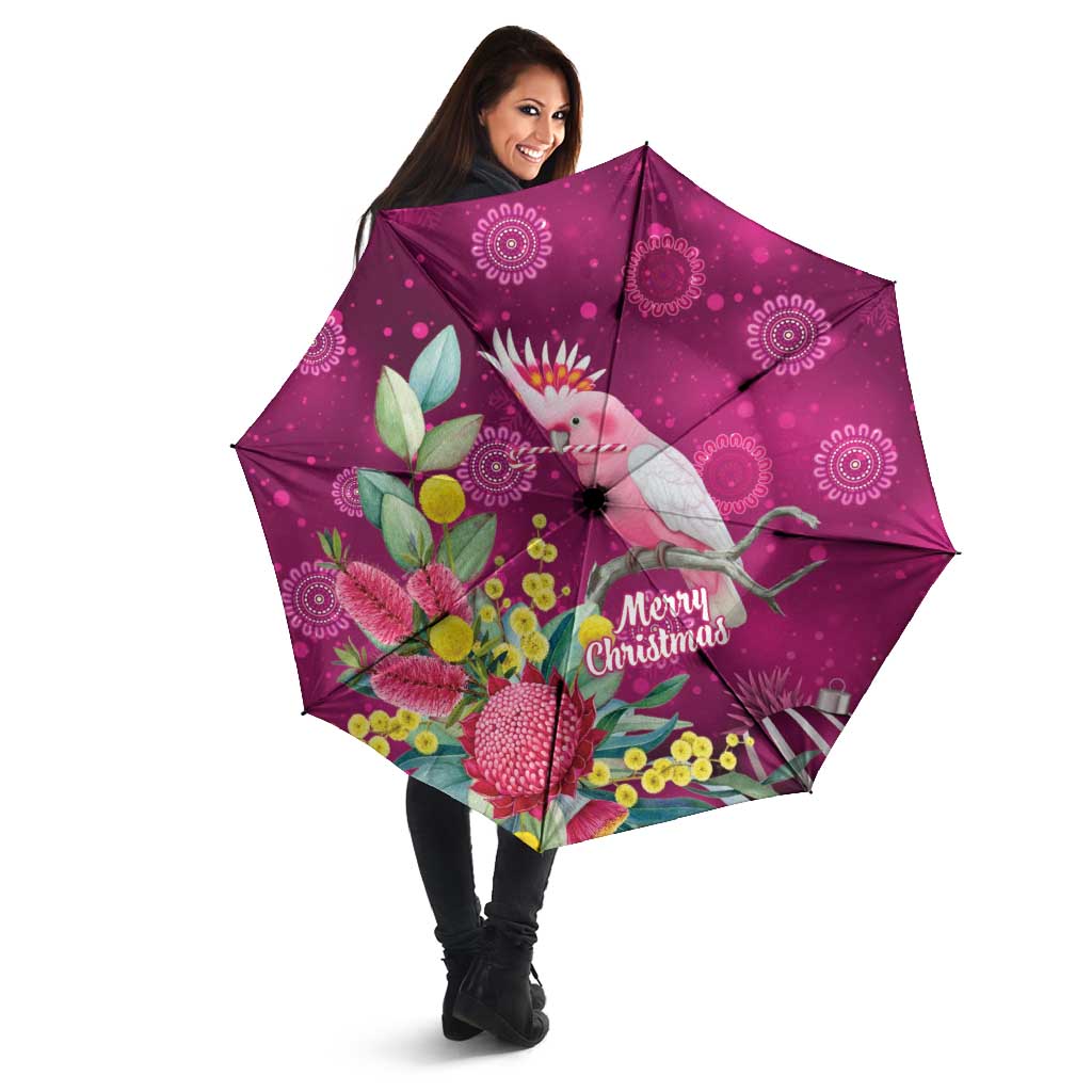 Australia Pink Cockatoo Christmas Umbrella Aussie Native Flowers Merry Xmas - Pink - Aussie Hoodie