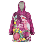 Australia Pink Cockatoo Christmas Wearable Blanket Hoodie Aussie Native Flowers Merry Xmas - Pink - Aussie Hoodie