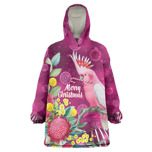 Australia Pink Cockatoo Christmas Wearable Blanket Hoodie Aussie Native Flowers Merry Xmas - Pink - Aussie Hoodie