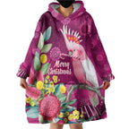 Australia Pink Cockatoo Christmas Wearable Blanket Hoodie Aussie Native Flowers Merry Xmas - Pink - Aussie Hoodie