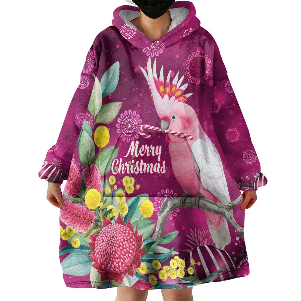 Australia Pink Cockatoo Christmas Wearable Blanket Hoodie Aussie Native Flowers Merry Xmas - Pink - Aussie Hoodie