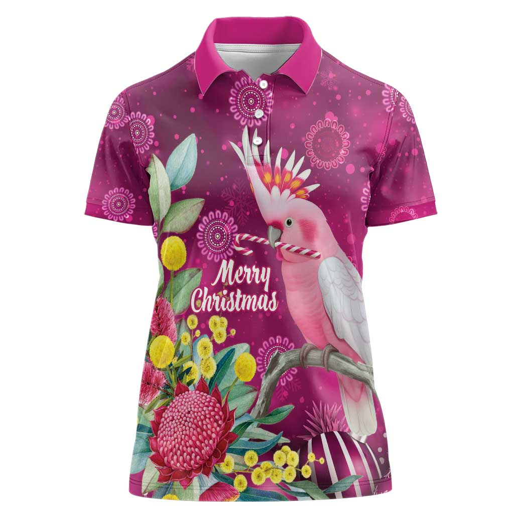 Australia Pink Cockatoo Christmas Women Polo Shirt Aussie Native Flowers Merry Xmas - Pink - Aussie Hoodie