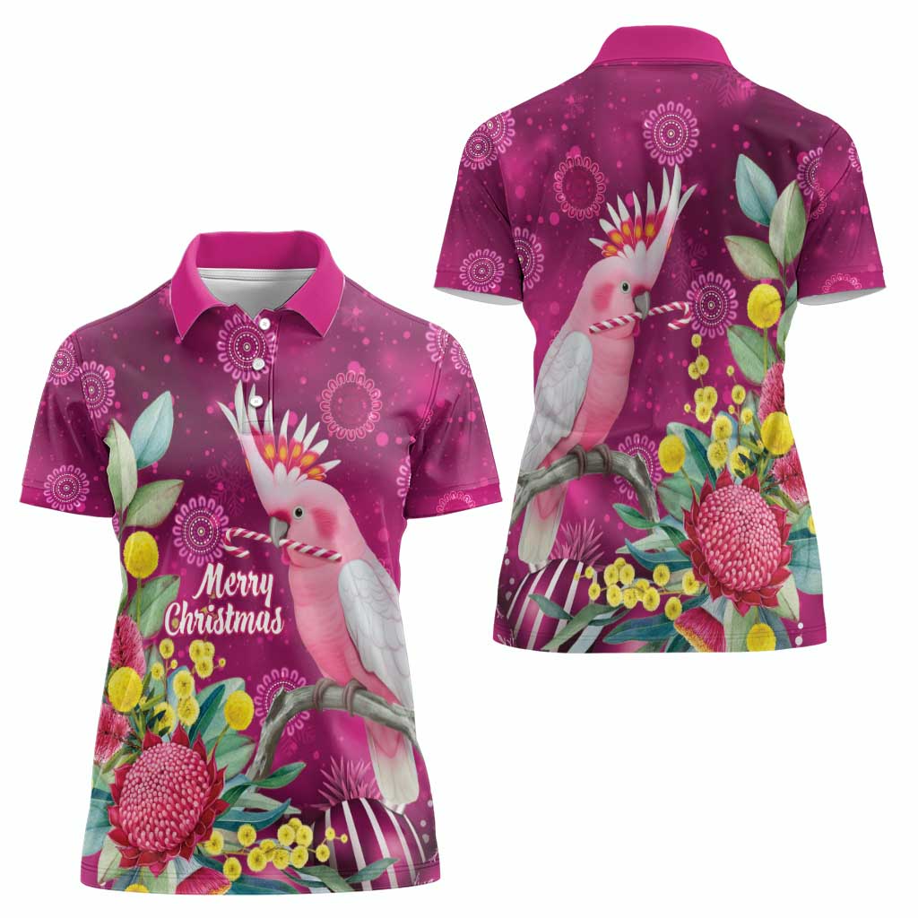 Australia Pink Cockatoo Christmas Women Polo Shirt Aussie Native Flowers Merry Xmas - Pink - Aussie Hoodie