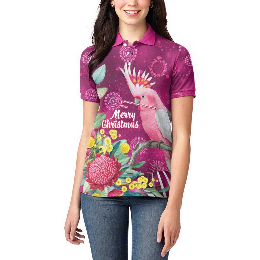 Australia Pink Cockatoo Christmas Women Polo Shirt Aussie Native Flowers Merry Xmas - Pink - Aussie Hoodie