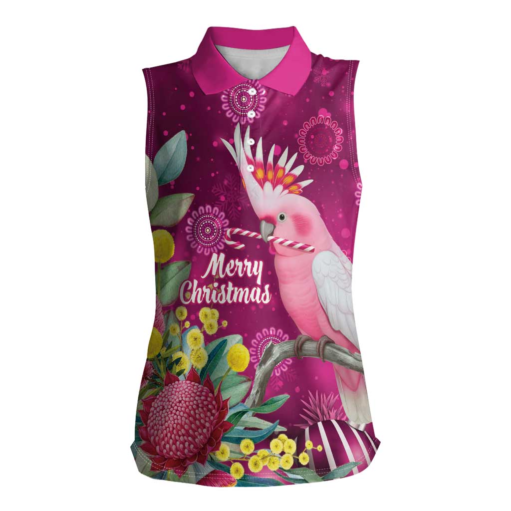 Australia Pink Cockatoo Christmas Women Sleeveless Polo Shirt Aussie Native Flowers Merry Xmas - Pink - Aussie Hoodie