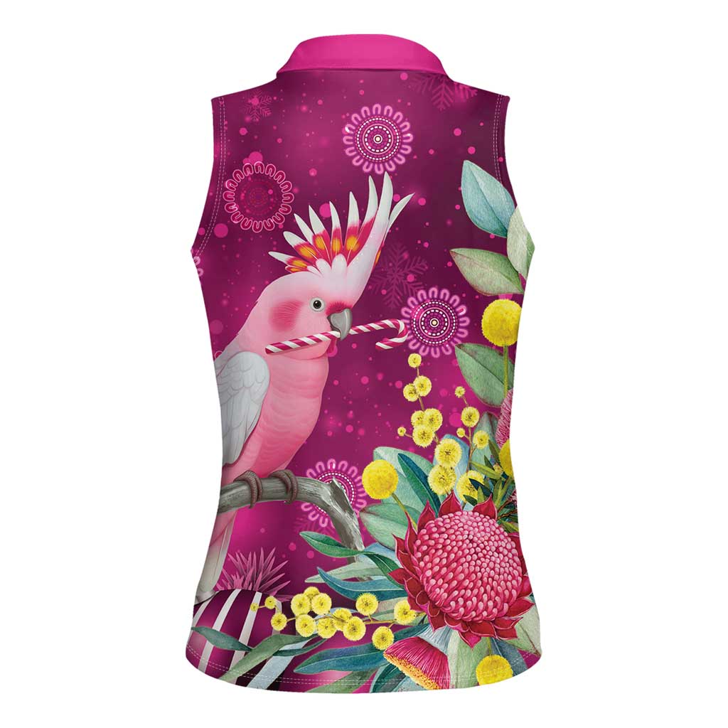 Australia Pink Cockatoo Christmas Women Sleeveless Polo Shirt Aussie Native Flowers Merry Xmas - Pink - Aussie Hoodie