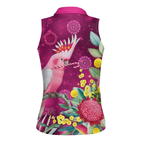 Australia Pink Cockatoo Christmas Women Sleeveless Polo Shirt Aussie Native Flowers Merry Xmas - Pink - Aussie Hoodie