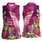 Australia Pink Cockatoo Christmas Women Sleeveless Polo Shirt Aussie Native Flowers Merry Xmas - Pink - Aussie Hoodie