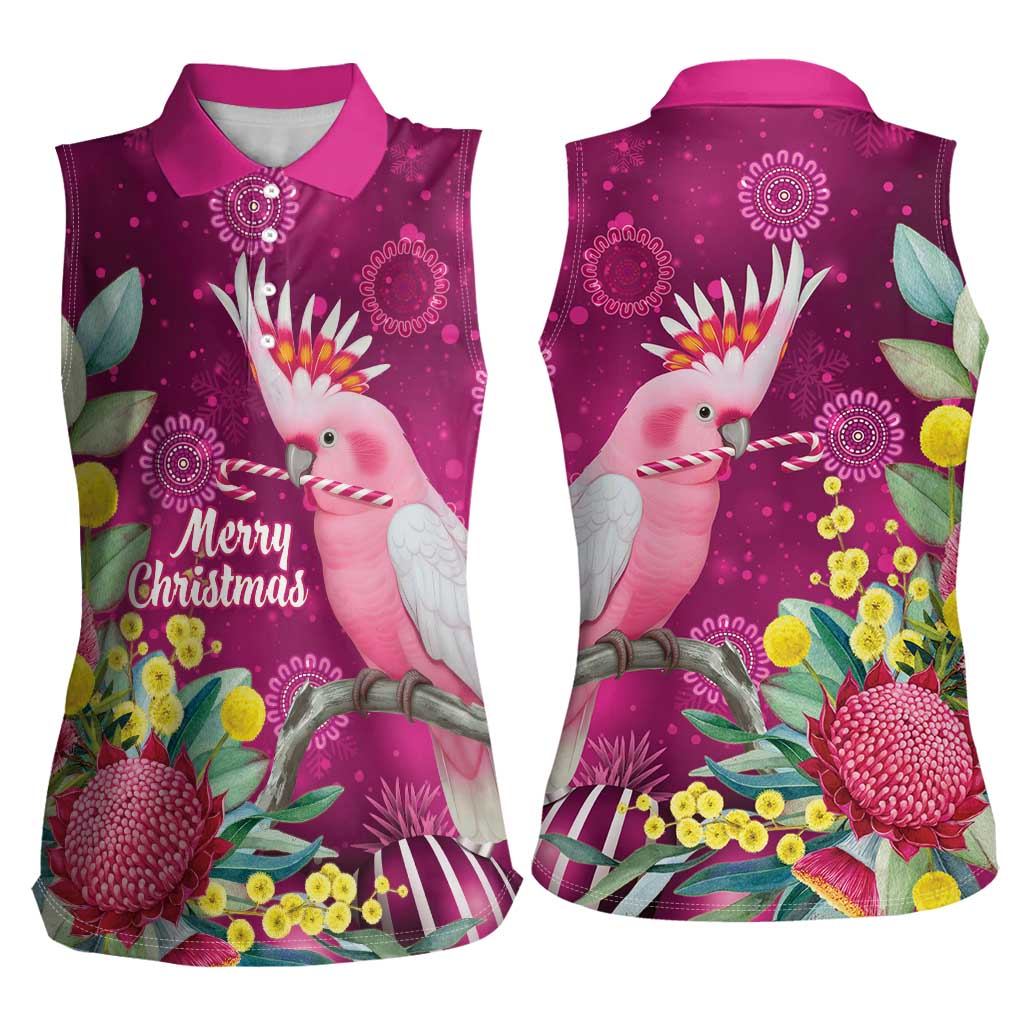 Australia Pink Cockatoo Christmas Women Sleeveless Polo Shirt Aussie Native Flowers Merry Xmas - Pink - Aussie Hoodie