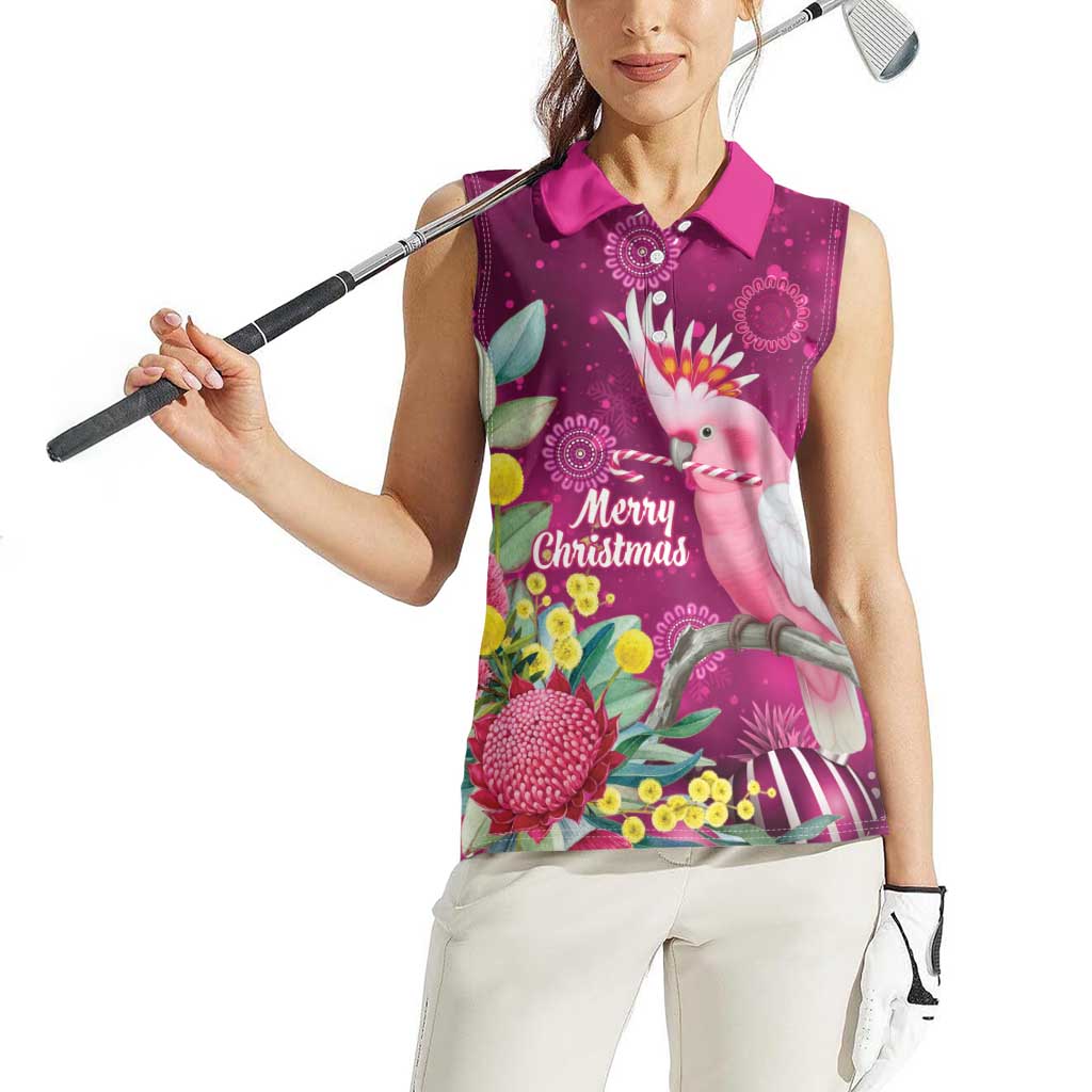 Australia Pink Cockatoo Christmas Women Sleeveless Polo Shirt Aussie Native Flowers Merry Xmas - Pink - Aussie Hoodie