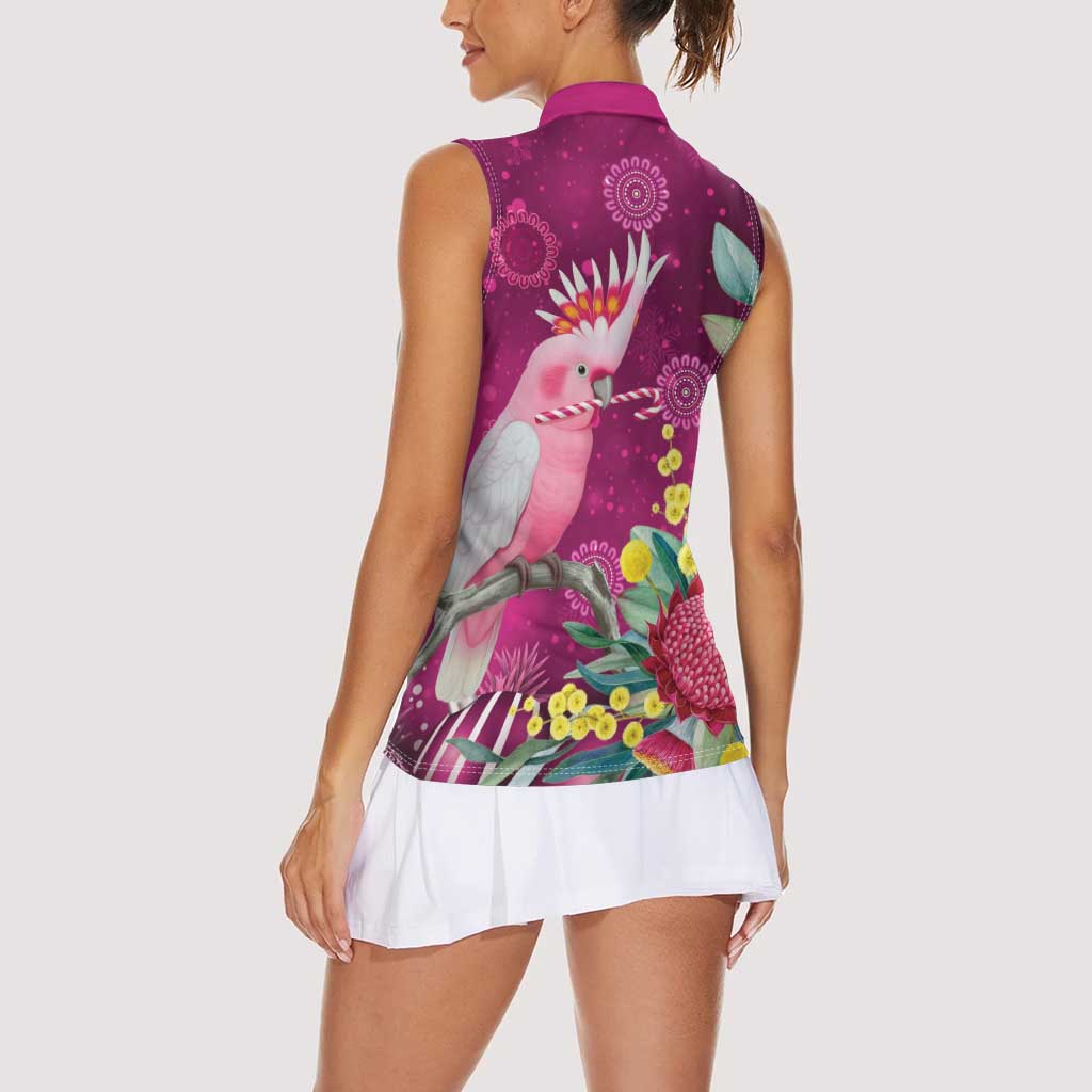 Australia Pink Cockatoo Christmas Women Sleeveless Polo Shirt Aussie Native Flowers Merry Xmas - Pink - Aussie Hoodie