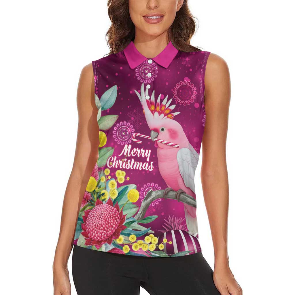 Australia Pink Cockatoo Christmas Women Sleeveless Polo Shirt Aussie Native Flowers Merry Xmas - Pink - Aussie Hoodie