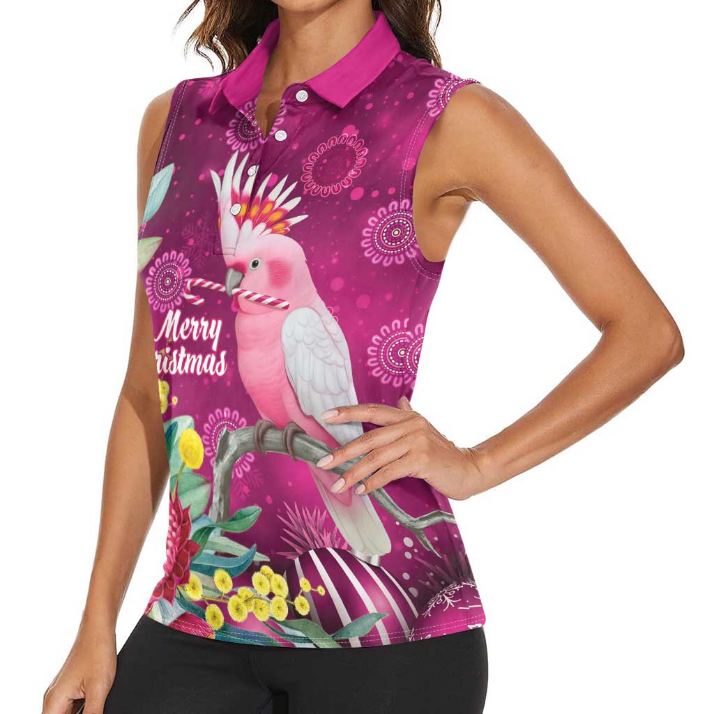 Australia Pink Cockatoo Christmas Women Sleeveless Polo Shirt Aussie Native Flowers Merry Xmas - Pink - Aussie Hoodie