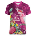 Australia Pink Cockatoo Christmas Women V-Neck T-Shirt Aussie Native Flowers Merry Xmas - Pink - Aussie Hoodie