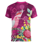 Australia Pink Cockatoo Christmas Women V-Neck T-Shirt Aussie Native Flowers Merry Xmas - Pink - Aussie Hoodie