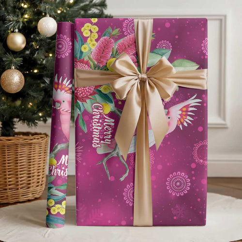 Australia Pink Cockatoo Christmas Wrapping Paper Aussie Native Flowers Merry Xmas - Pink - Aussie Hoodie