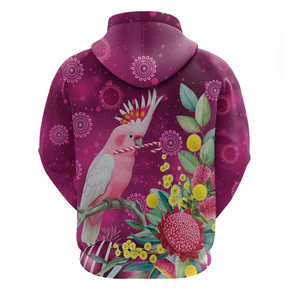 Australia Pink Cockatoo Christmas Zip Hoodie Aussie Native Flowers Merry Xmas - Pink - Aussie Hoodie
