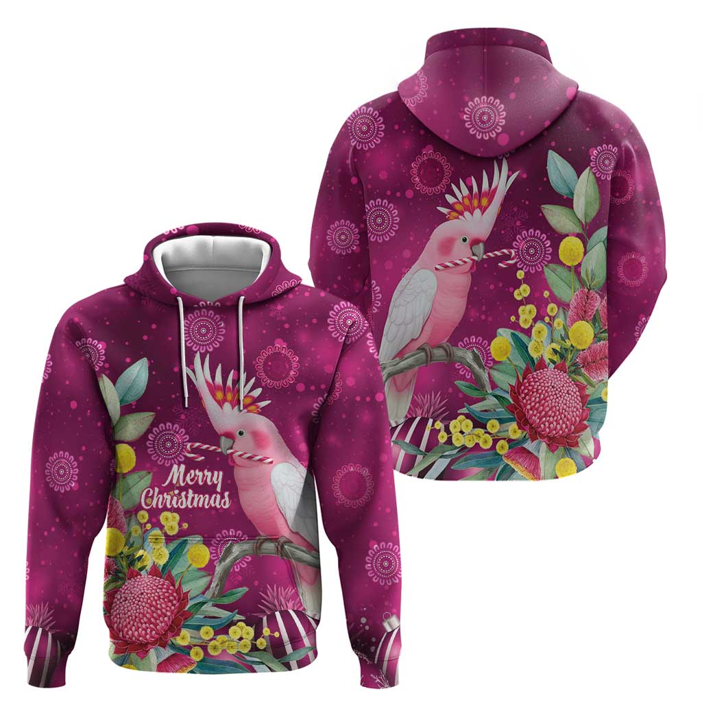 Australia Pink Cockatoo Christmas Zip Hoodie Aussie Native Flowers Merry Xmas - Pink - Aussie Hoodie