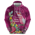 Australia Pink Cockatoo Christmas Zip Hoodie Aussie Native Flowers Merry Xmas - Pink - Aussie Hoodie