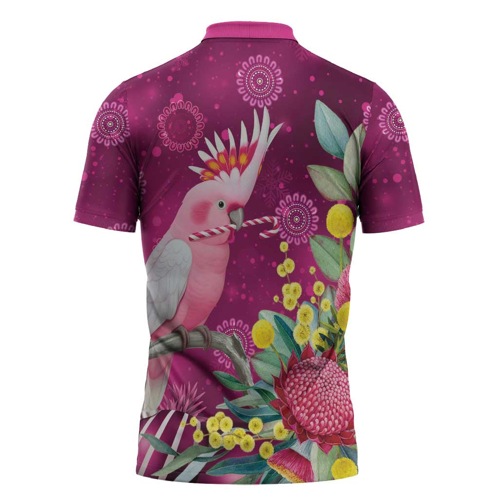 Australia Pink Cockatoo Christmas Zipper Polo Shirt Aussie Native Flowers Merry Xmas - Pink - Aussie Hoodie
