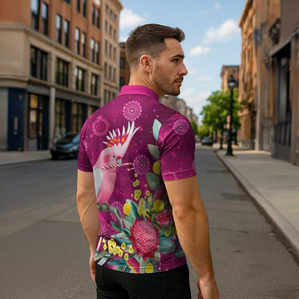 Australia Pink Cockatoo Christmas Zipper Polo Shirt Aussie Native Flowers Merry Xmas - Pink - Aussie Hoodie