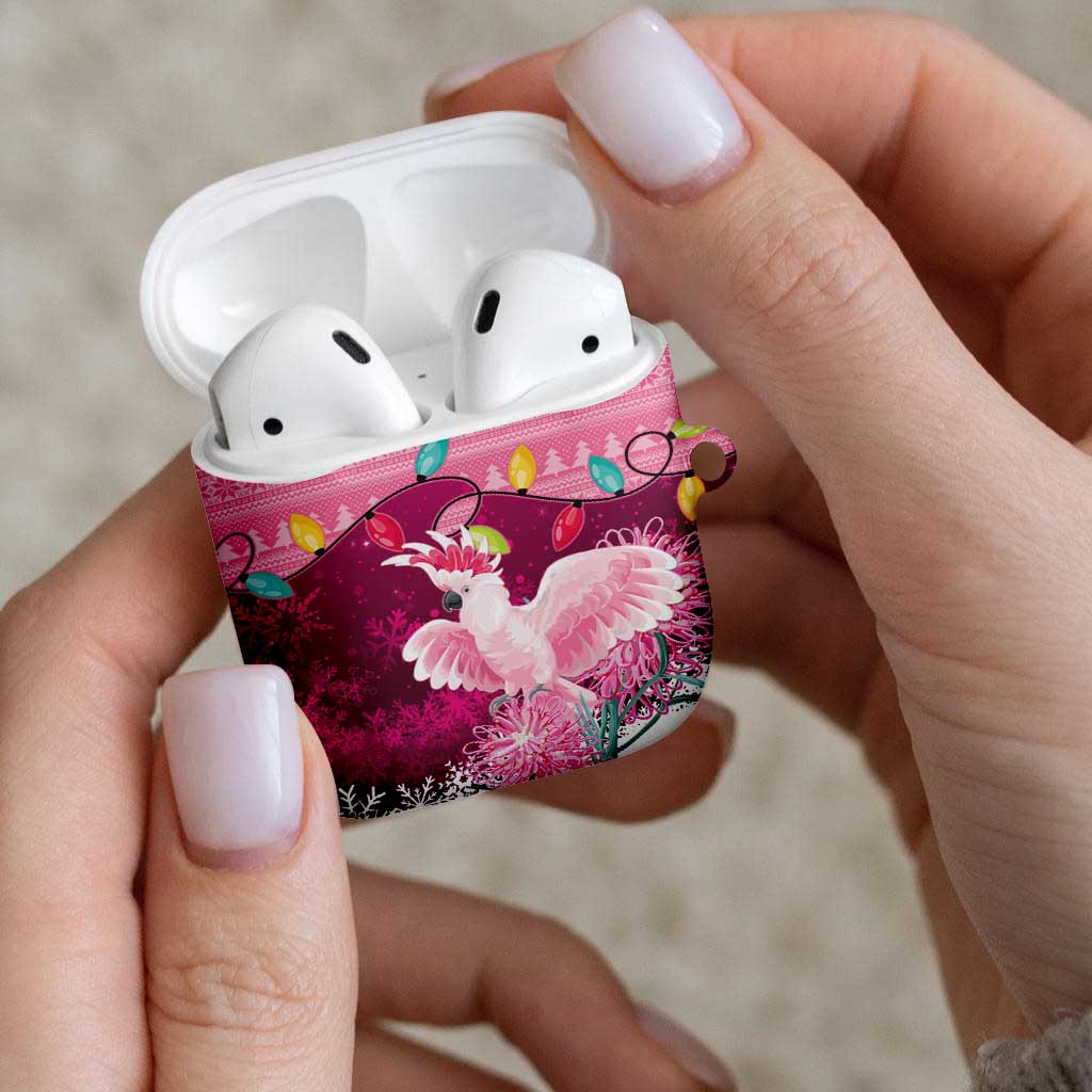 Pink Cockatoo Australia Christmas AirPods Case Grevillea Eucalyptus Blossoms - Aussie Hoodie