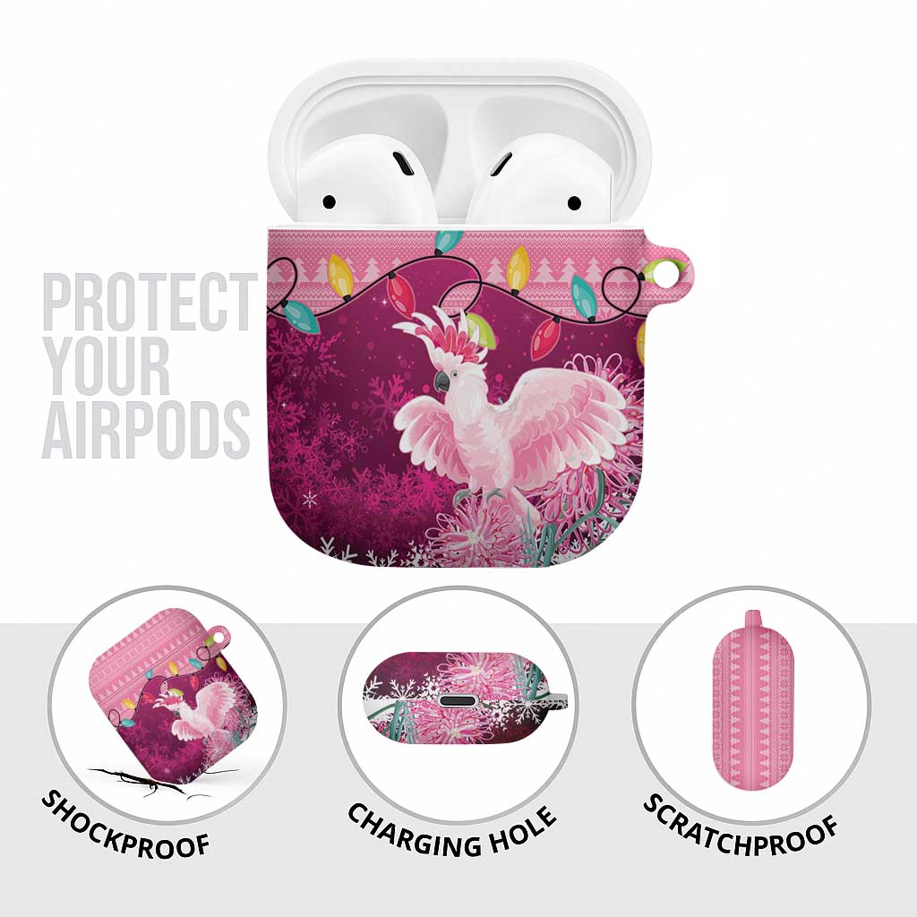 Pink Cockatoo Australia Christmas AirPods Case Grevillea Eucalyptus Blossoms - Aussie Hoodie
