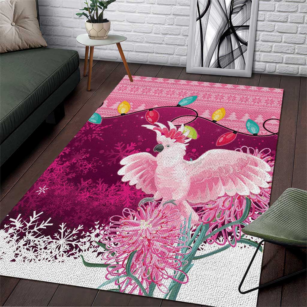 Pink Cockatoo Australia Christmas Area Rug Grevillea Eucalyptus Blossoms - Aussie Hoodie