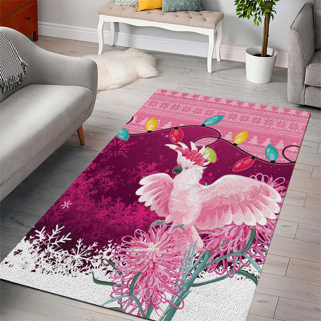 Pink Cockatoo Australia Christmas Area Rug Grevillea Eucalyptus Blossoms - Aussie Hoodie