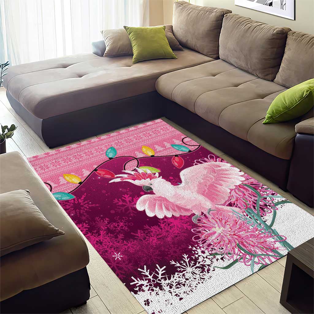 Pink Cockatoo Australia Christmas Area Rug Grevillea Eucalyptus Blossoms - Aussie Hoodie