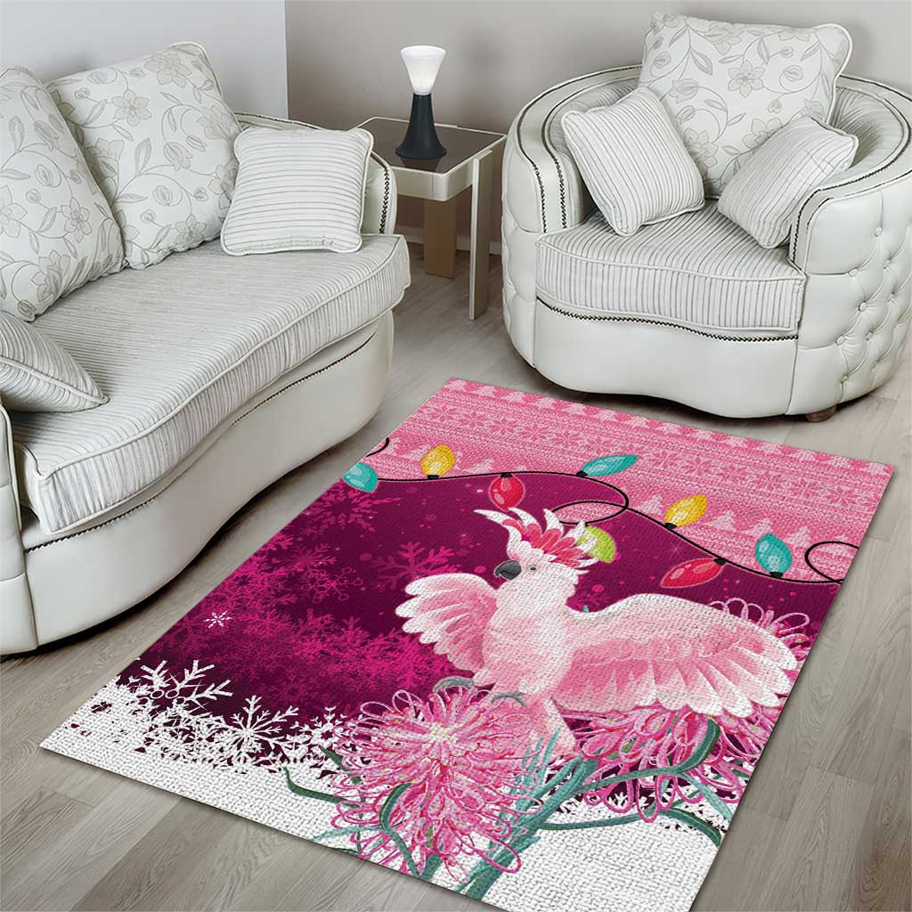 Pink Cockatoo Australia Christmas Area Rug Grevillea Eucalyptus Blossoms - Aussie Hoodie