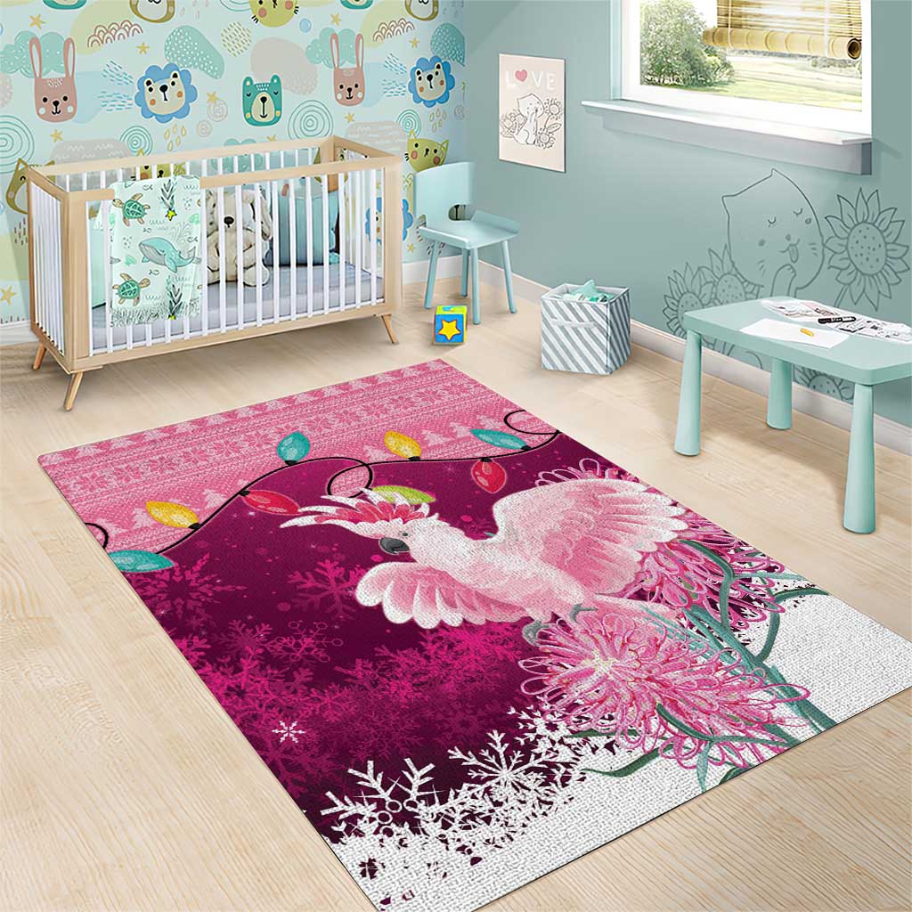 Pink Cockatoo Australia Christmas Area Rug Grevillea Eucalyptus Blossoms - Aussie Hoodie