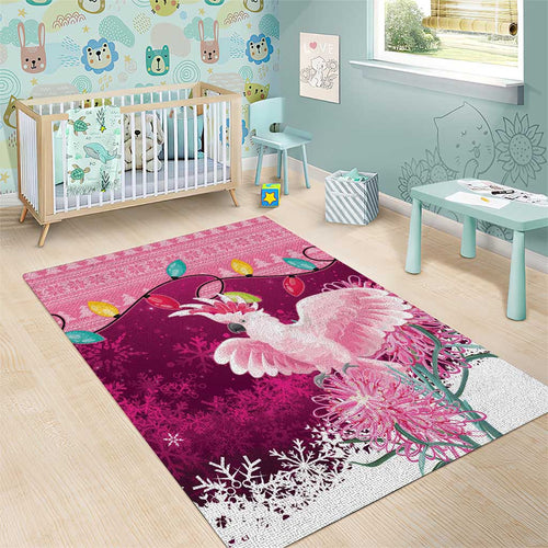 Pink Cockatoo Australia Christmas Area Rug Grevillea Eucalyptus Blossoms - Aussie Hoodie