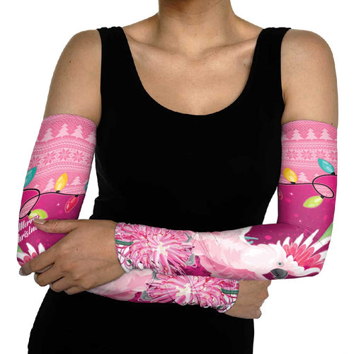 Pink Cockatoo Australia Christmas Arm Sleeves Grevillea Eucalyptus Blossoms - Aussie Hoodie