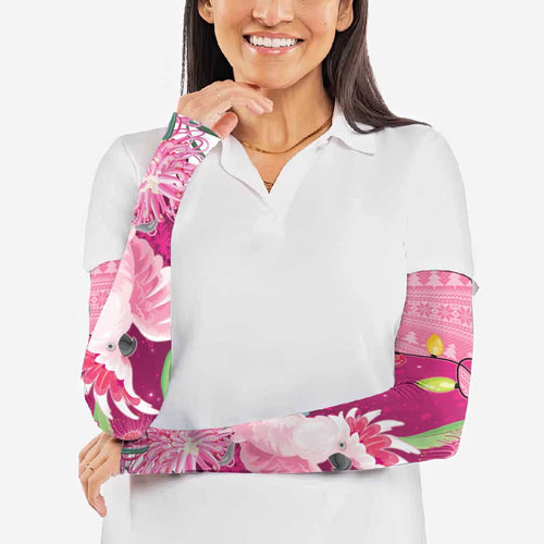 Pink Cockatoo Australia Christmas Arm Sleeves Grevillea Eucalyptus Blossoms - Aussie Hoodie