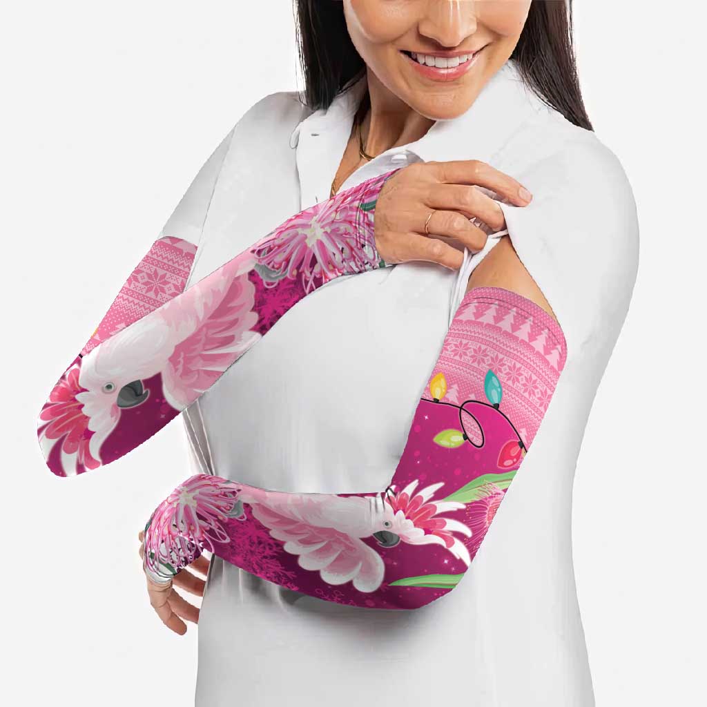 Pink Cockatoo Australia Christmas Arm Sleeves Grevillea Eucalyptus Blossoms - Aussie Hoodie