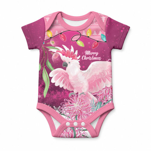 Pink Cockatoo Australia Christmas Baby Onesie Grevillea Eucalyptus Blossoms