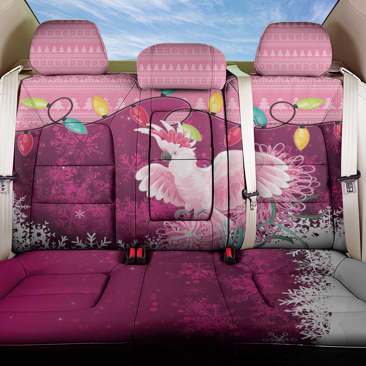 Pink Cockatoo Australia Christmas Back Car Seat Cover Grevillea Eucalyptus Blossoms - Aussie Hoodie