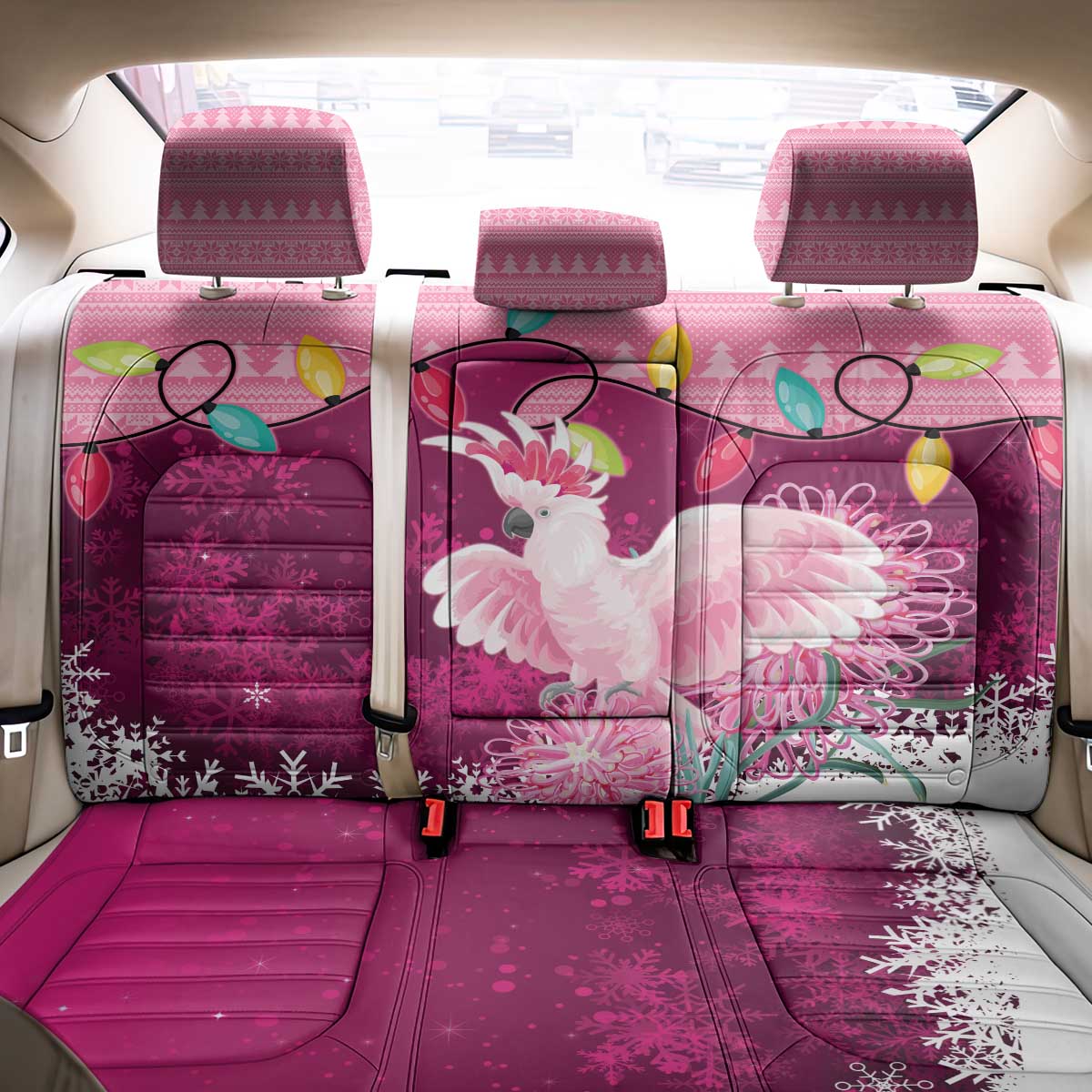 Pink Cockatoo Australia Christmas Back Car Seat Cover Grevillea Eucalyptus Blossoms - Aussie Hoodie