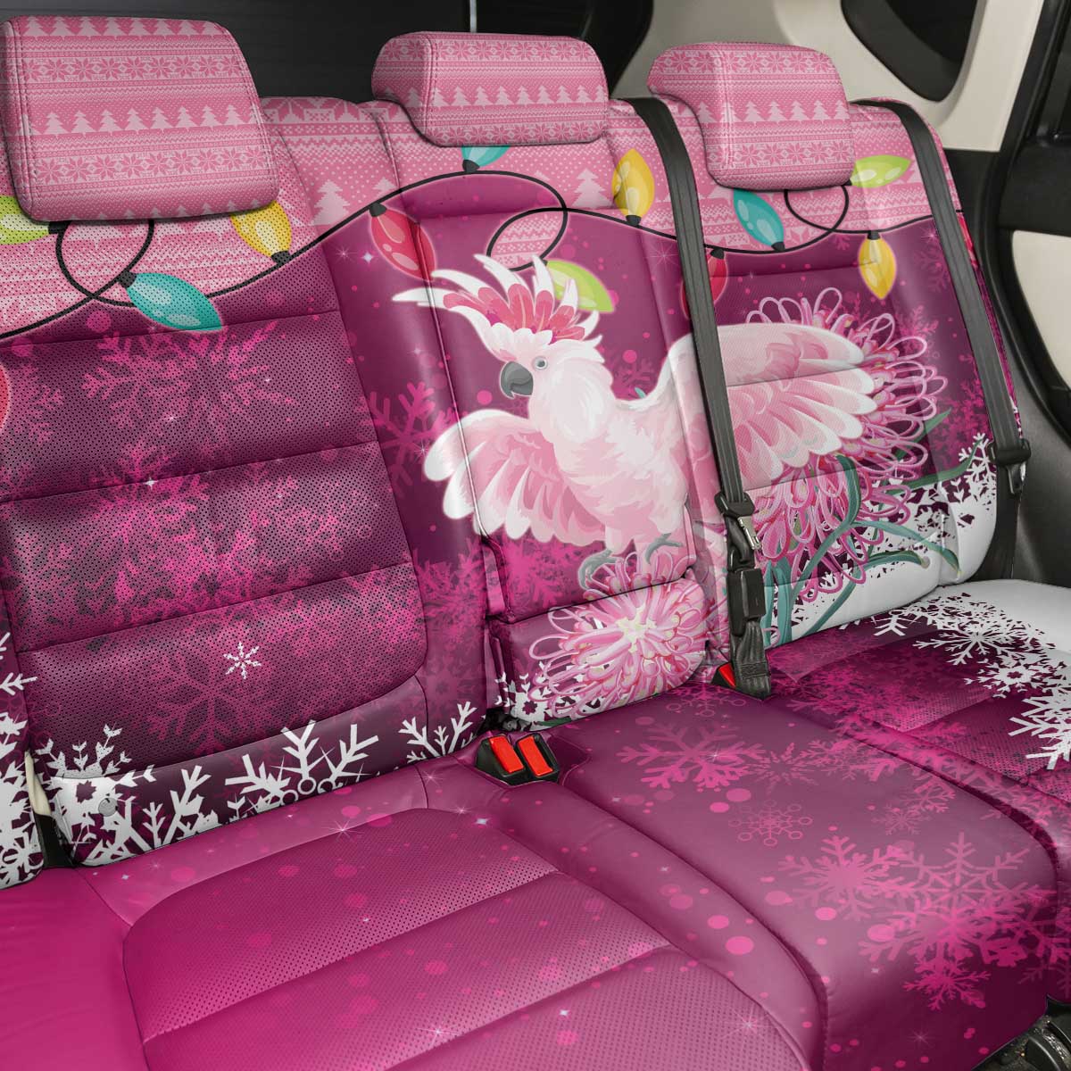 Pink Cockatoo Australia Christmas Back Car Seat Cover Grevillea Eucalyptus Blossoms - Aussie Hoodie