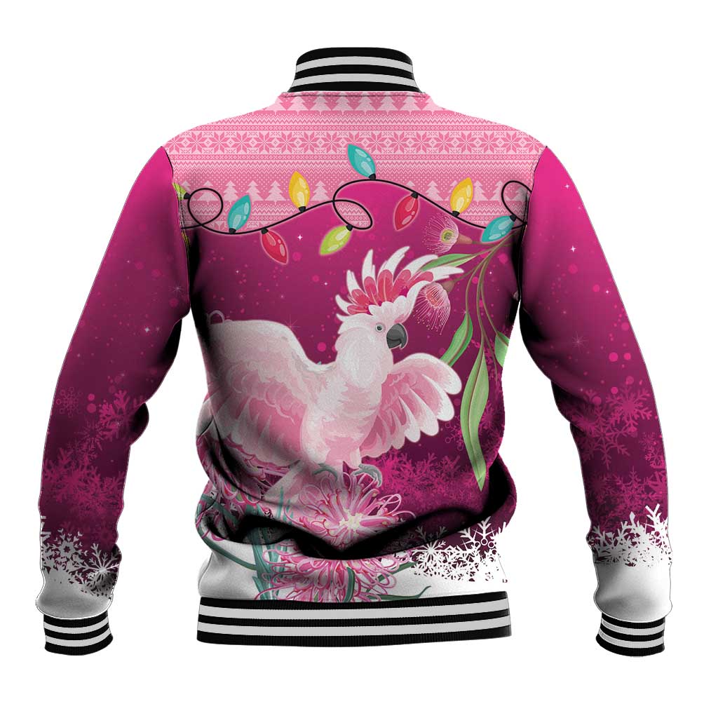Pink Cockatoo Australia Christmas Baseball Jacket Grevillea Eucalyptus Blossoms - Aussie Hoodie