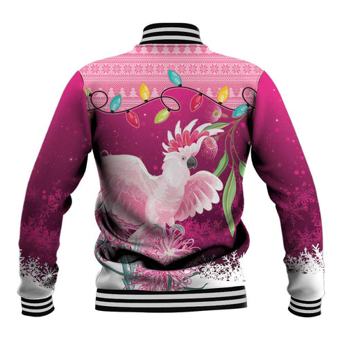 Pink Cockatoo Australia Christmas Baseball Jacket Grevillea Eucalyptus Blossoms - Aussie Hoodie