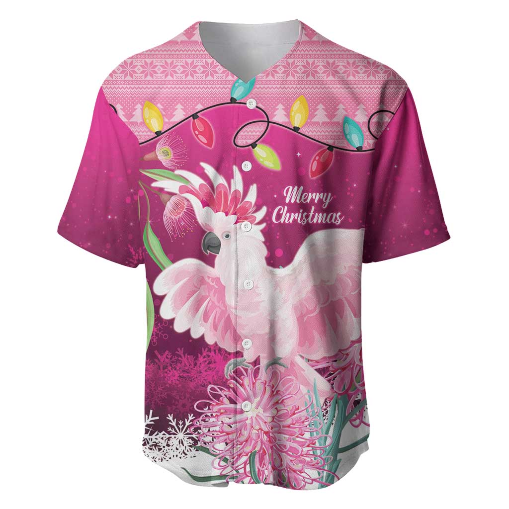 Pink Cockatoo Australia Christmas Baseball Jersey Grevillea Eucalyptus Blossoms - Aussie Hoodie