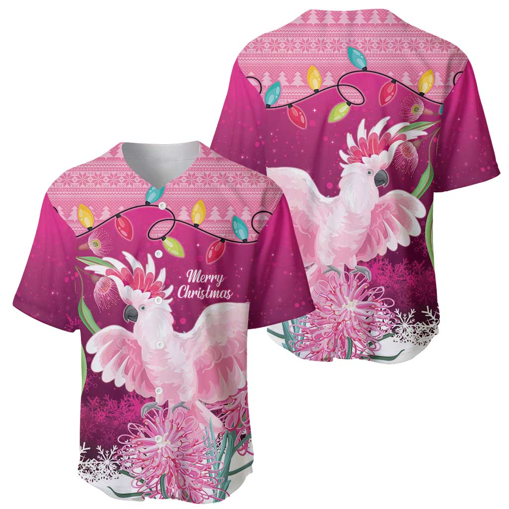 Pink Cockatoo Australia Christmas Baseball Jersey Grevillea Eucalyptus Blossoms - Aussie Hoodie